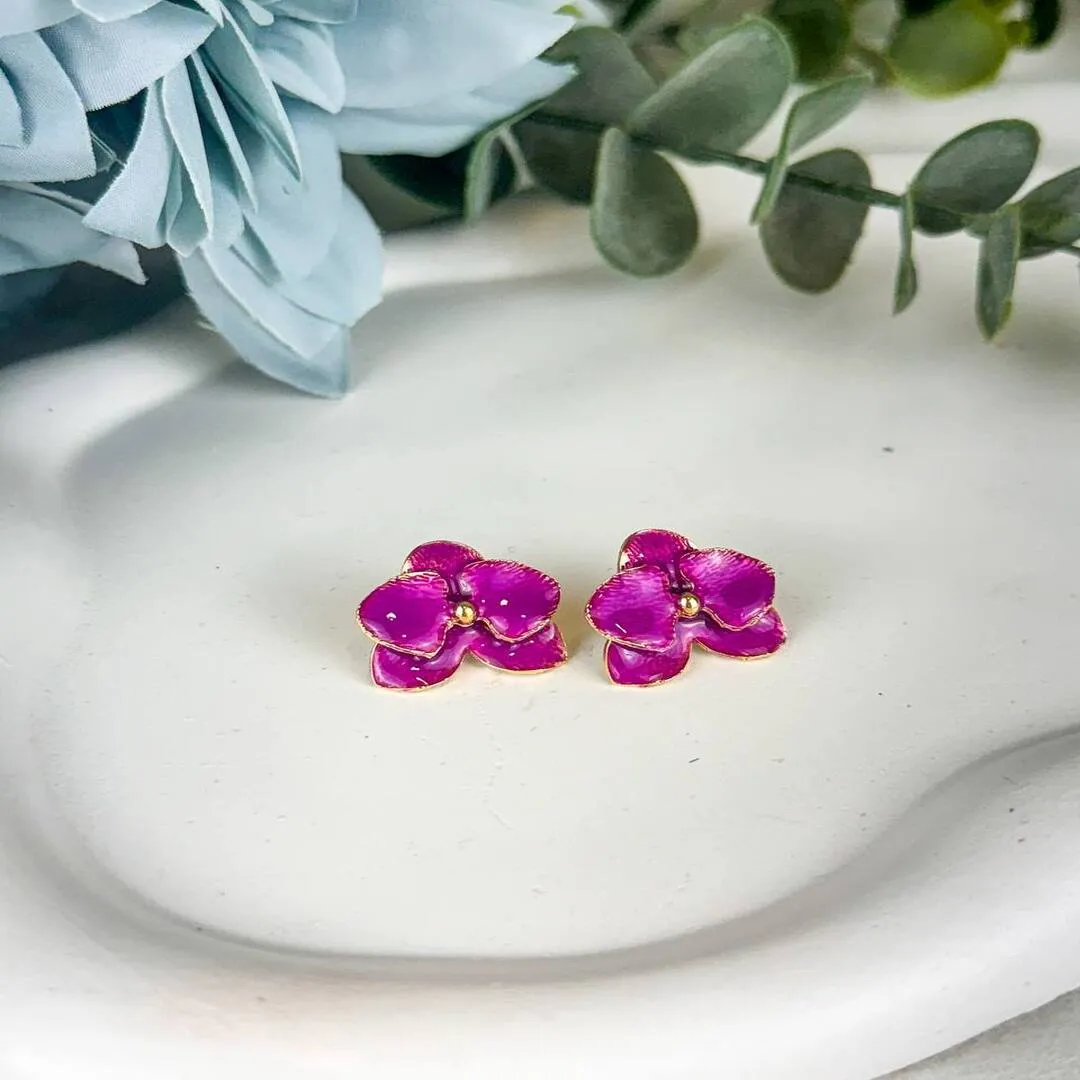 Brinco Flor Esmaltado - Fúcsia