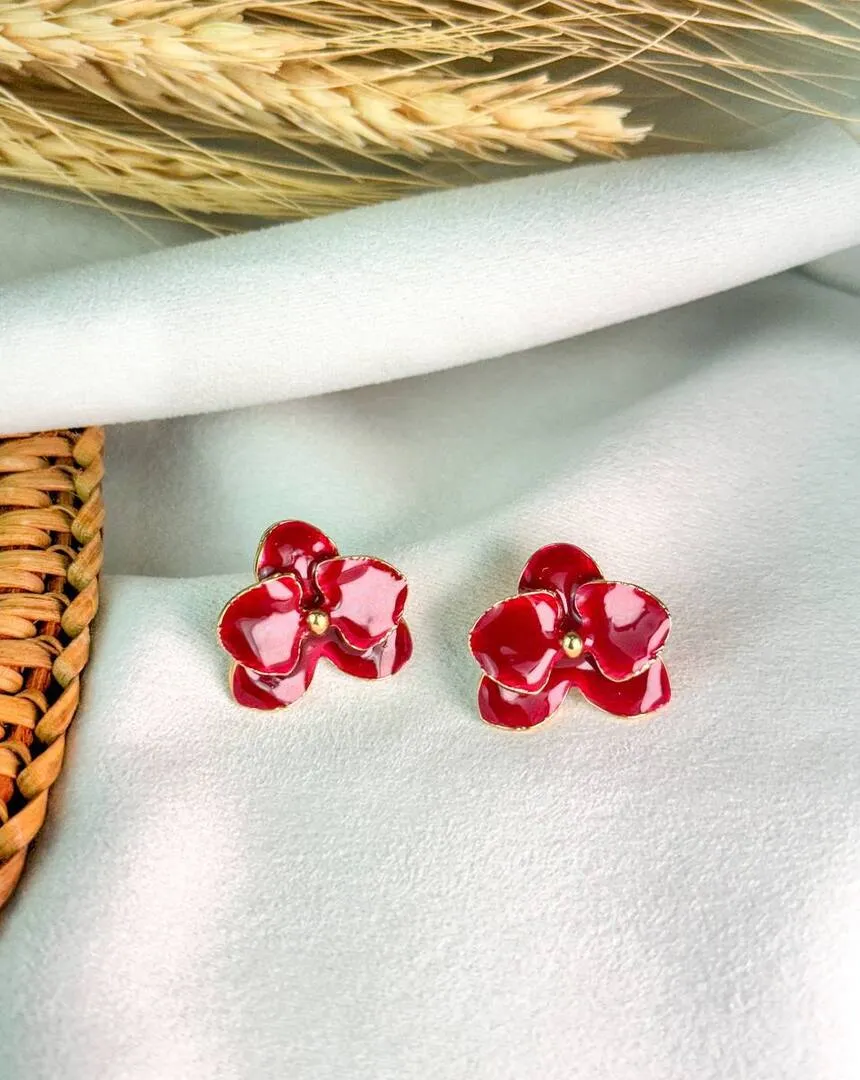 Brinco Flor Esmaltado - Vermelho