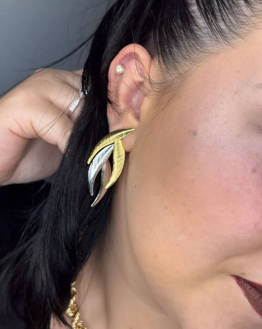 Brinco Folhas - Dois Banhos - Ouro e Prata