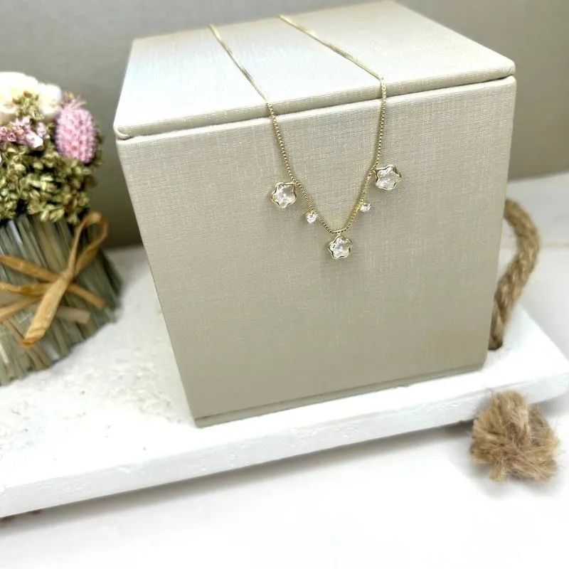 Choker Florzinhas Banhado a Ouro Cristal