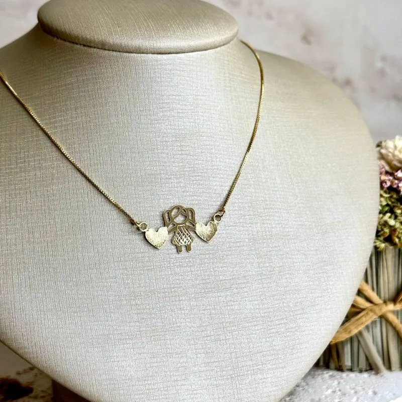 Colar Pingente Corações e Menina 45+5cm - Banho Ouro18k