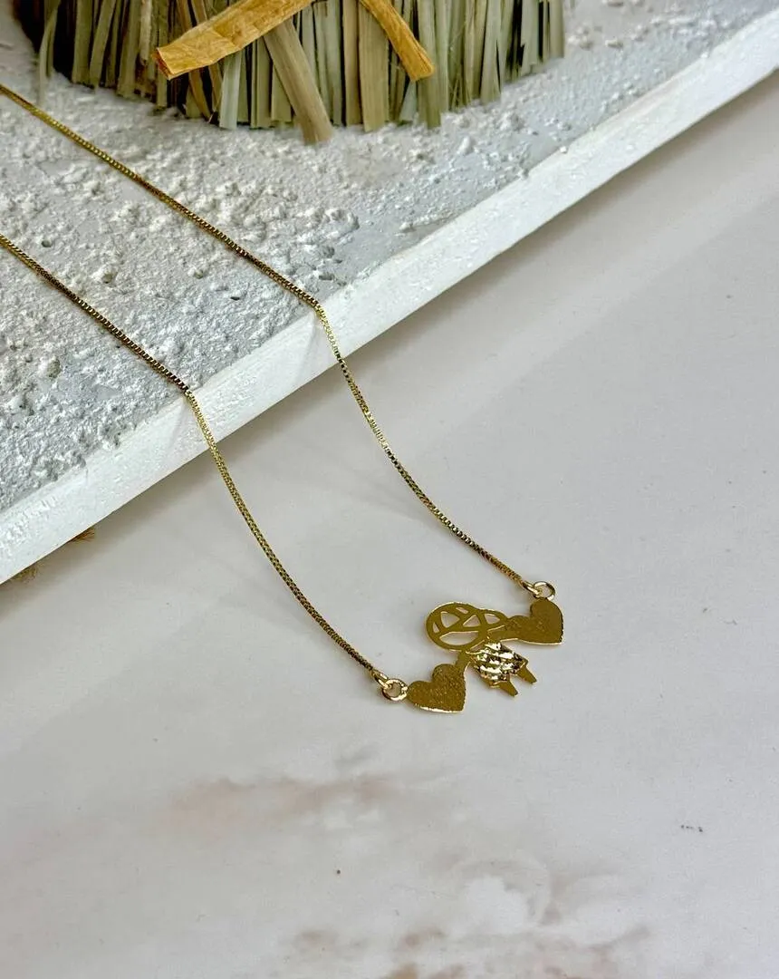 Colar Pingente Corações e Menino 45+5cm - Banho Ouro18k