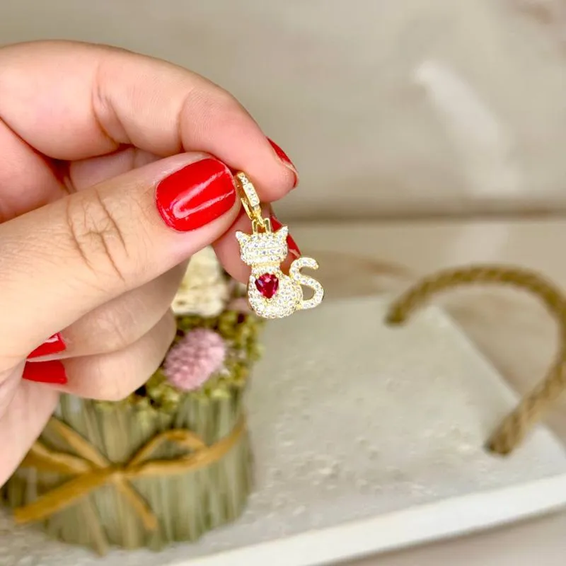 Pingente Gato Cravejado - Rubi