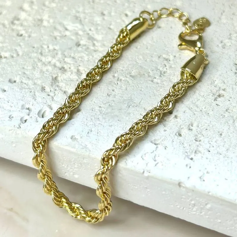 Pulseira Cordão Baiano 4mm Banhado a Ouro
