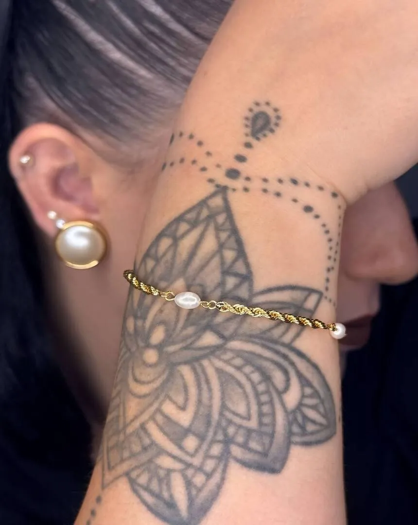 Pulseira Cordão Baiano com Agua Doce - Banhado a Ouro 18k
