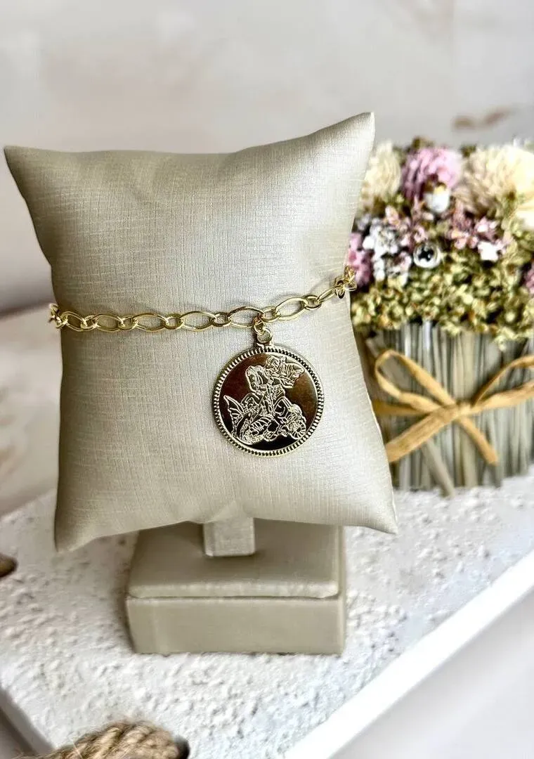 Pulseira Elos com Chapa de São Jorge - 18cm - Banho Ouro 18k