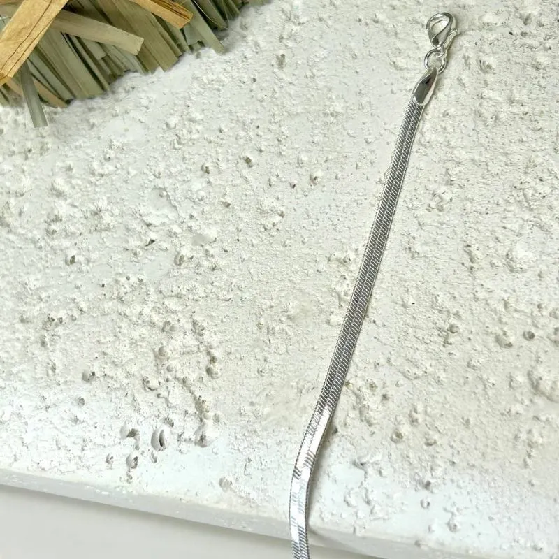 Pulseira Fita Malha 3mm Banhado a Prata