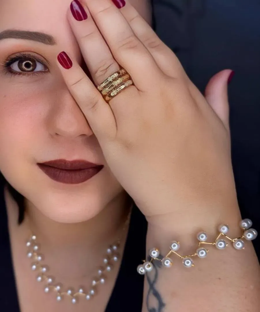 Pulseira Pérolas Banhado a Ouro - Tramado