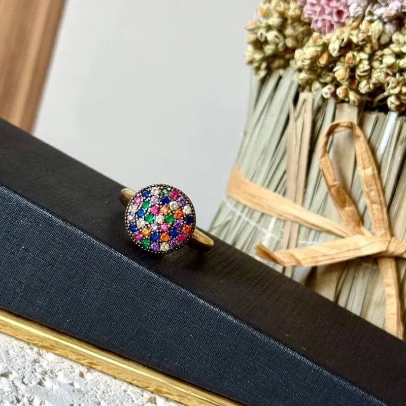 Anel Chuveirinho Cravejado Colorido - com Caneta de Ródio
