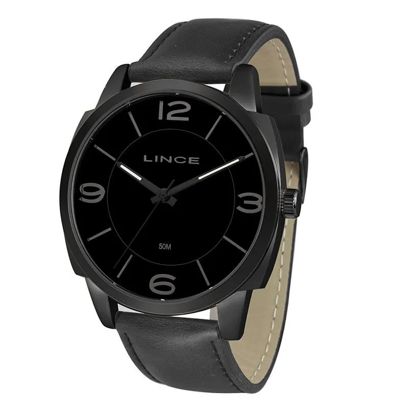 Relógio LINCE masculino preto couro analógico MRC4542L P2PX
