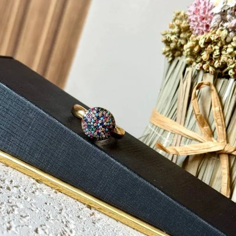 Anel Chuveirinho Cravejado - Colorido - Banho Ouro 18k