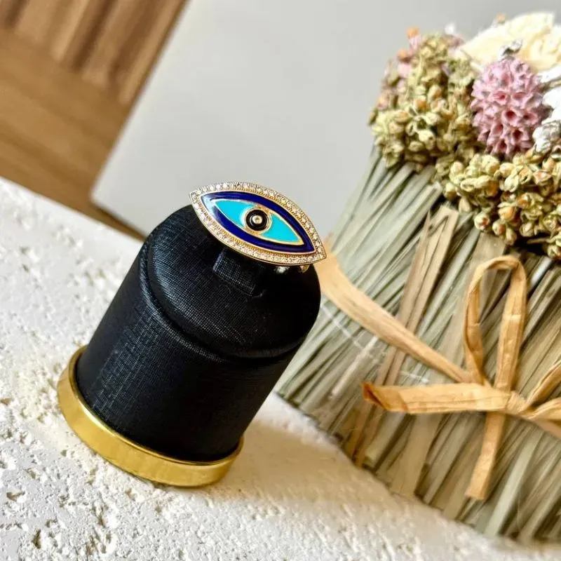 Anel Olho Grego Esmaltado - com Zircônias nas Bordas