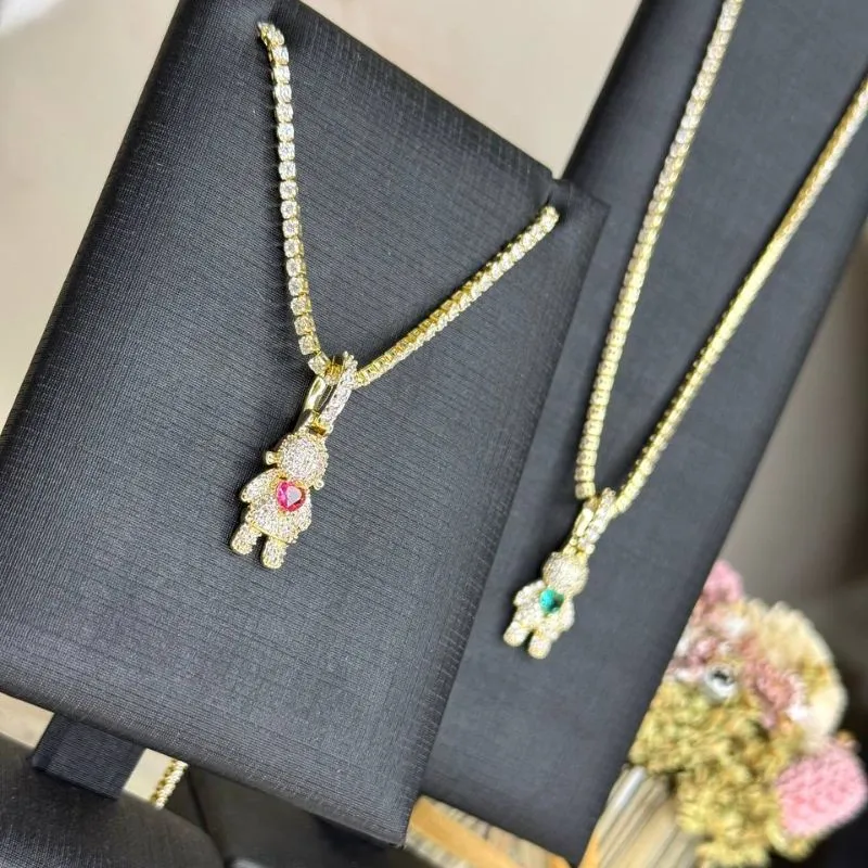 Colar Riviera com Pingente de Filha Menina - Cravejado - Rosa - Em Alta