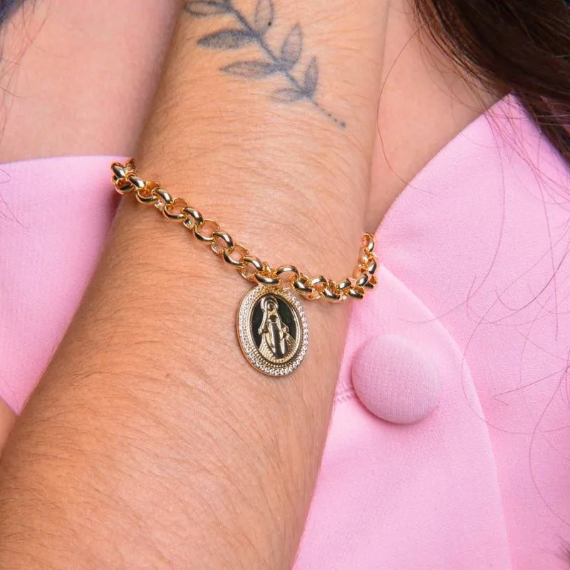 PULSEIRA ELO PORTUGUES COM BERLOQUE - nossa senhora