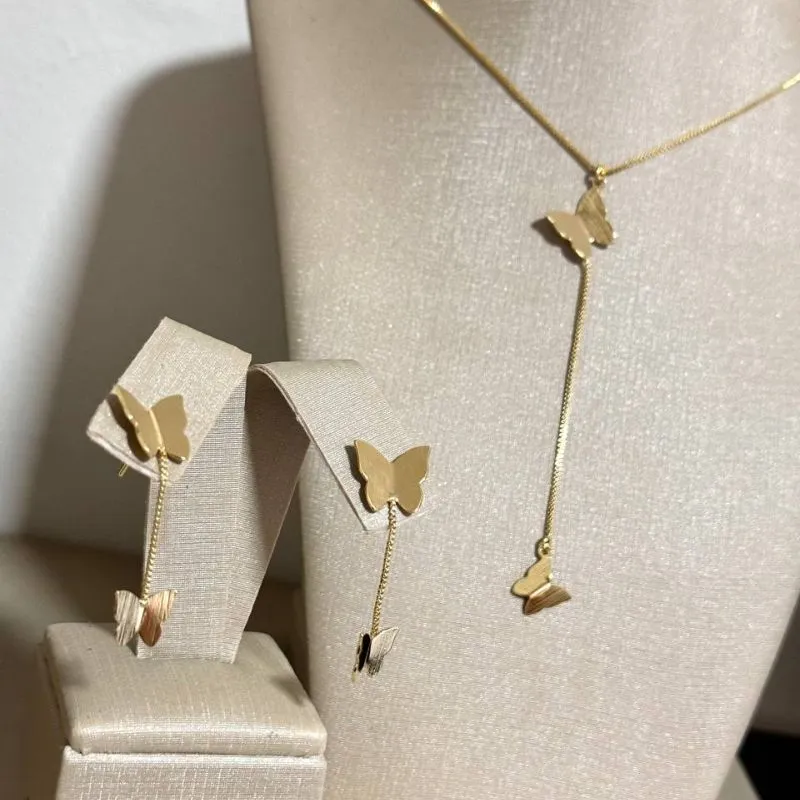 COLAR GRAVATA DUAS BUTTERFLY FOLHADO A OURO