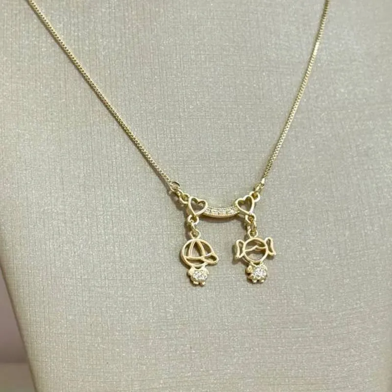 Colar Duas Meninas - Filhas com Chapa Cravejado