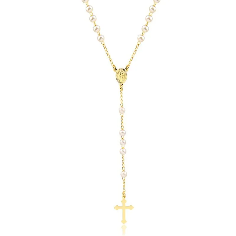 Colar Terço de Pérolas Nossa Sra das Graças - 50cm