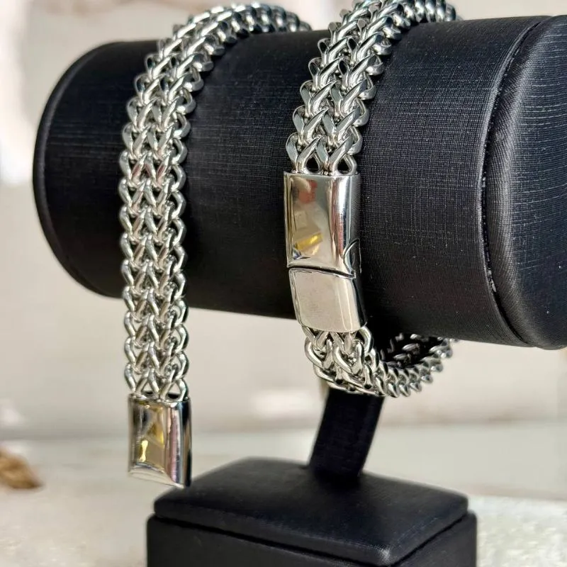 Pulseira Malha Larga Masculina Aço Inox - 21cm