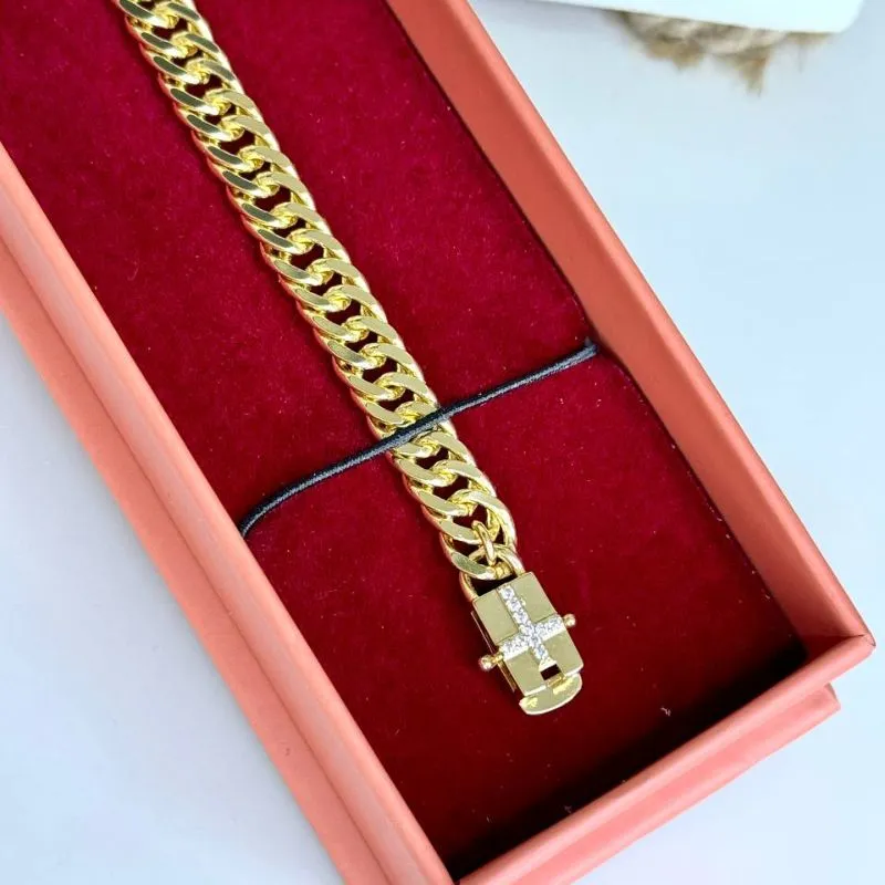 Pulseira Cruz Cravejada Masculina - 22cm