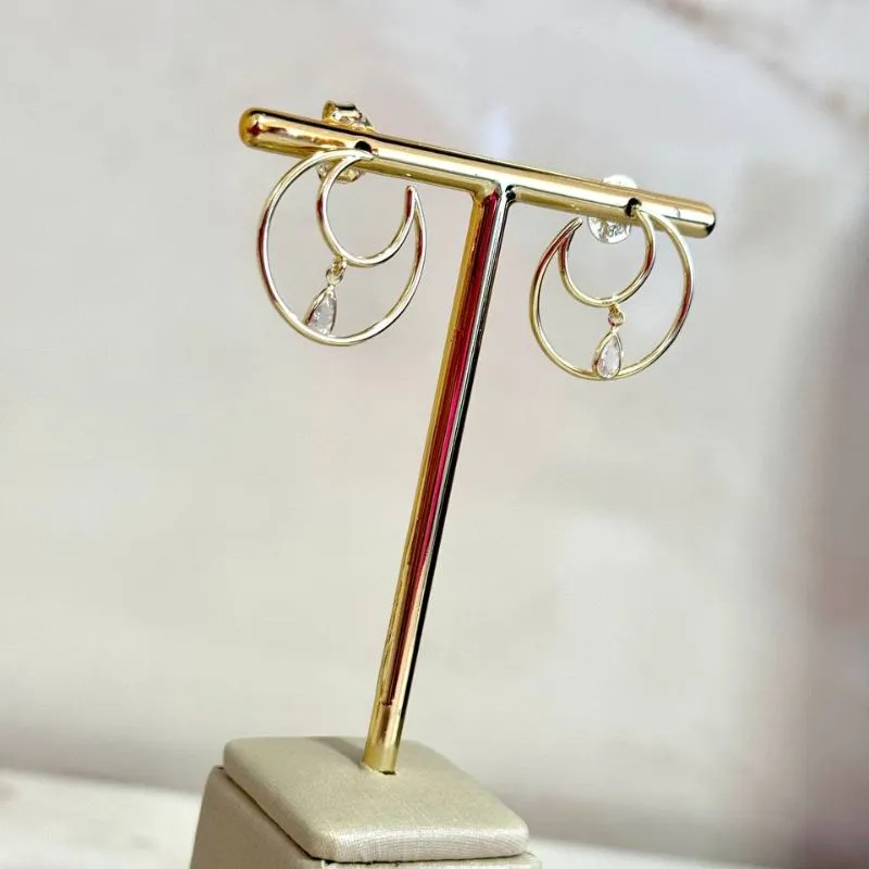 Brinco Argola Lua com Gotinha Cristal